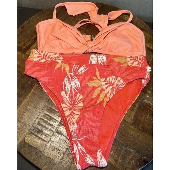 ROXY Bikini Bottoms Smocked Hibiscus Print/ Express Top Size Small Mismatch Set - Picture 6 of 11